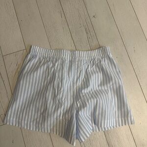 Blue and White Striped Women's Sleep Shorts